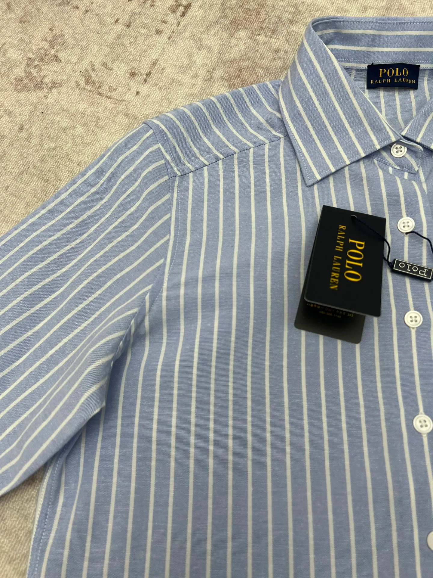 🅿️440 Polo 25ss New Vertical Stripe Logo Lapel Long Sleeve Shirt Men's Blue High Version Size: S.M.L.XL.